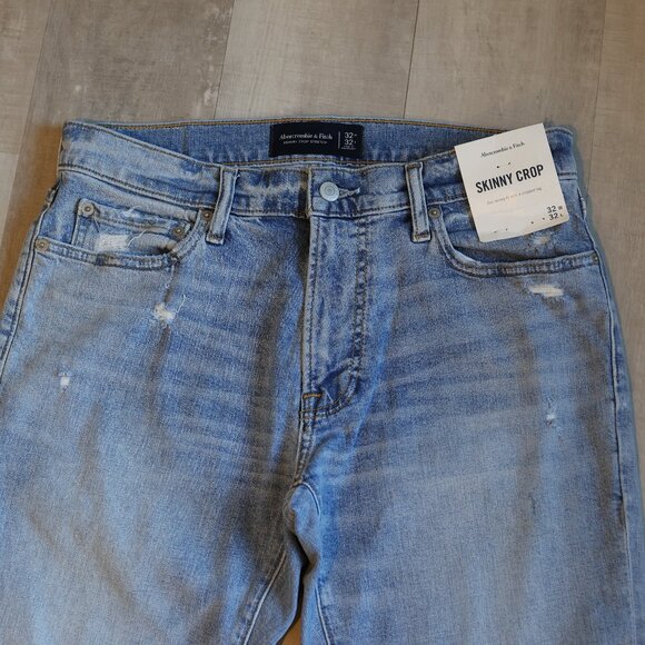 Men's Abercrombie & Fitch Skinny Crop Distressed Jean Medium Blue Size 32x32 NWT - Picture 6 of 8